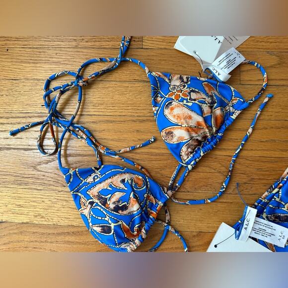 A.L.C. Blue floral triangle bikini top and bottom two piece - Picture 7 of 7